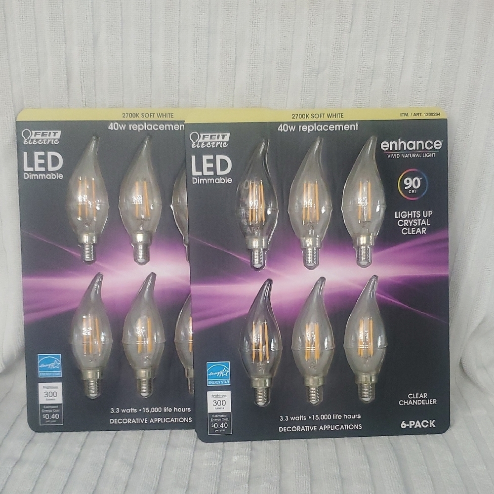 Feit Electric LED Dimmable Chandelier Bulbs- 12 Pack